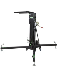 Kuzar Tower Lift K30– Weighing only 103kg the K-30 is capable of lifting 200kg to a height of 5m. The K-30 is a multipurpose tower for the elevation of Audio Systems, Line Array, truss structures, lighting systems, etc. The K-30 lifting tower is the lightest in the range. It is composed of 4 aluminum sections and a steel base provides stability, it comes with two extra lateral supports to provide more muscle when lifting P.A. In addition to four adjustable legs with non-slip rubber saucers. The 4 swivel whe - imagen 2