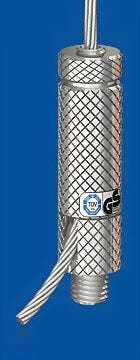 Reutlinger Hållare Typ 25V M8, räfflad med säkerhetsmutter– Diameter: 12 mm; Total längd: 26 mm; Bredd över platt: 14 mm; TÜV-certifierad; Central Cable Exit – Nu tillgänglig på MTN Shop EU.