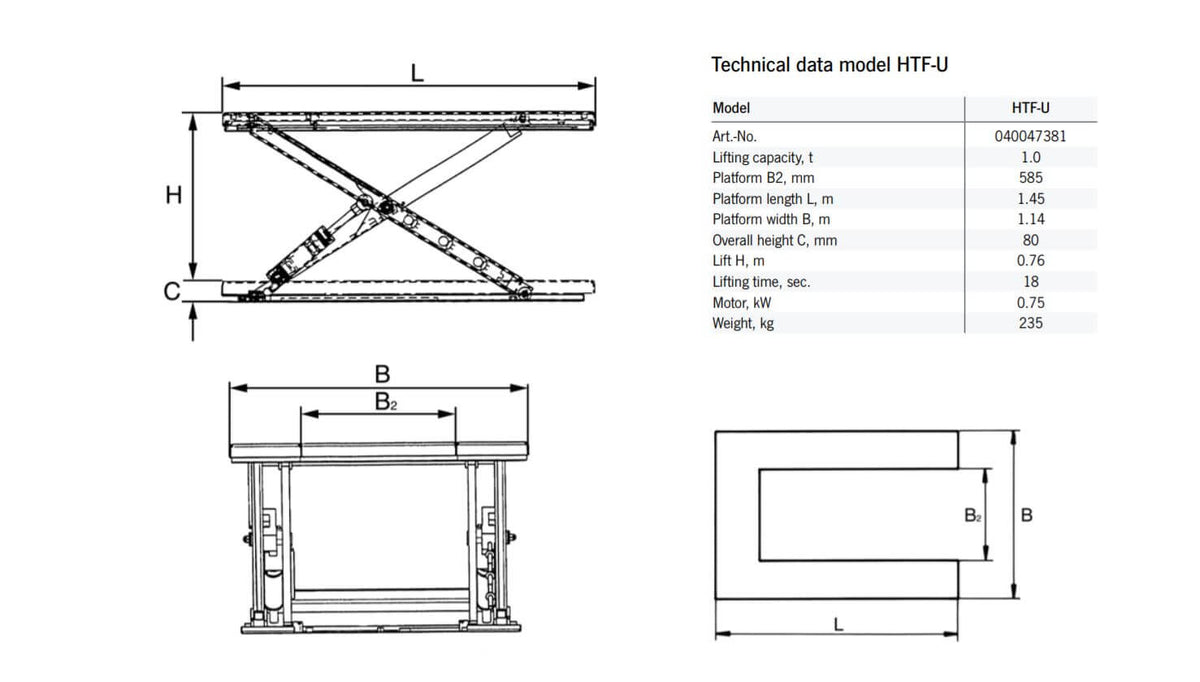 U-format lyftbord (platt sax) - Materialhanteringsutrustning. Levereras av MTN Shop EU - imagen 2