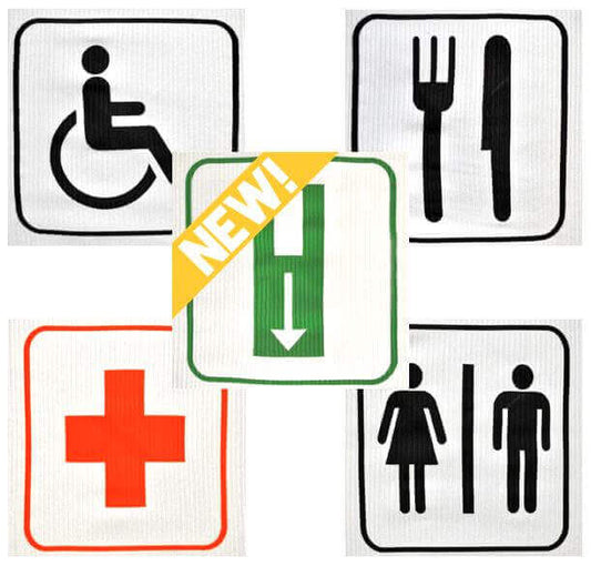 Showtex Trussleeve Signs - Toilet, Exit, First Aid, Food, Disabled