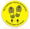 Social Distancing Floor Stickers 400mm Dia. [Yellow/Black]– ✔Printed with the text “Help Support Social Distancing Please Keep 2M Apart” ✔Colour: Black/Yellow ✔Anti-scratch design – Now available at MTN Shop EU.