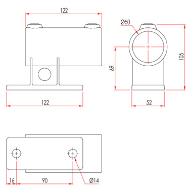 Key Clamp: Doughty Railing Side Support Vertical Base. Supplied by MTN Shop EU - imagen 2