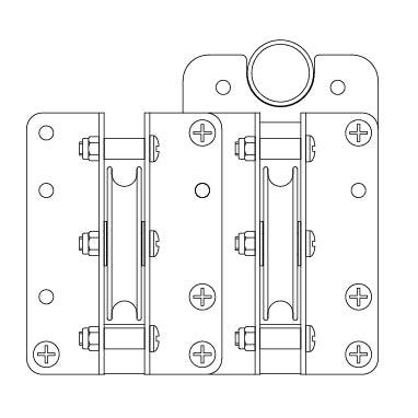Doughty Stage Curtain Track System (Sixtrack) - Twin Head Pulley– Diverts the hauling line from horizontal to vertical to enable a drive unit or weighted pulley to be used. This head pulleys can be mounted left or right. – Now available at MTN Shop EU. - imagen 2
